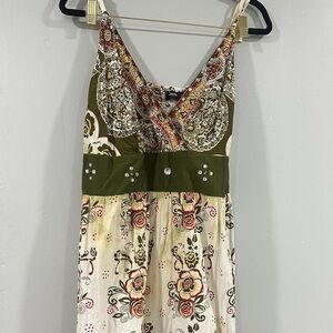 Bohemian Floral Maxi Dress with V-Neck green jewel sequin size xl long dress